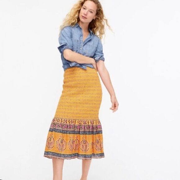 J. Crew Smocked Sunny Block Print Maxi-skirt 8 - Picture 1 of 8